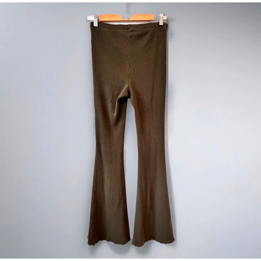 Aerie Ribbed Knit Flare Pants Womens S Olive Green Gorpcore Earthy Boho Granola‎